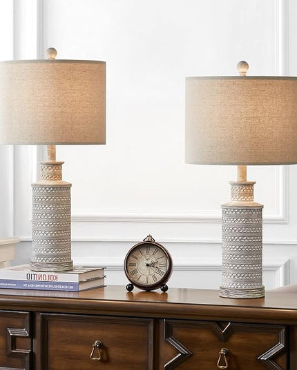 BOBOMOMO 24.5" Farmhouse Rustic Retro 24.5'' Table Lamp Set of 2 for Bedroom Living Room Traditional Nightstand End Table Lamps - LeafyLoom