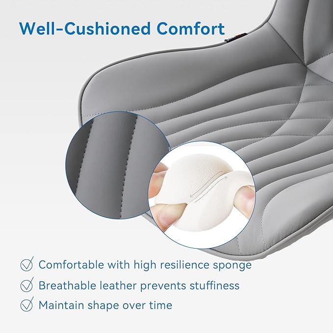 YOUNIKE Office Chair, Armless Desk Chair with Wheels, Home Office Computer Task Chairs, Modern Faux Leather Upholstered Vanity Chair, Adjustable Swivel Rolling Office Chair, Grey - LeafyLoom