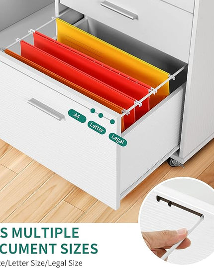 YITAHOME File Cabinet with Charging Station, Mobile Lateral Filing Cabinet with Lock for Home Office, Printer Stand with Open Storage Shelf, Fits A4, Letter, Legal Size Files, Office Furniture, White - LeafyLoom