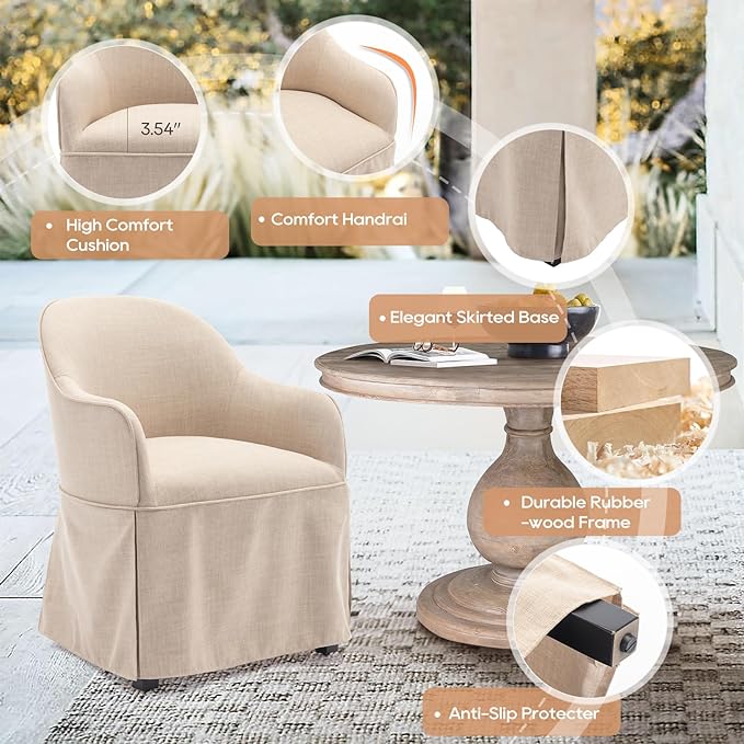 COLAMY Modern Accent Dining Chair Set of 2, Barrel Accent Armchair, 20 Inch Dining Chair with Cover, Chair with Back for Kitchen,Dining Room,Beige - LeafyLoom