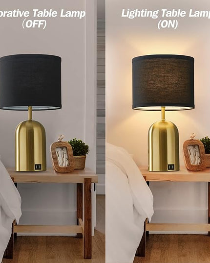 3-Way Dimmable Table Lamp for Living Room,Touch Control Modern Bedside Lamps with 2 USB Ports Nightstand Lamp with Black Shade and Gold Base for Bedroom Reading Room Hotel Office - LeafyLoom