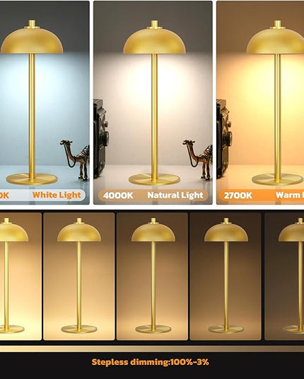 2 Pack Cordless Table Lamp, 5000mAh Portable Rechargeable Table Lamp, 3 Color Modes Stepless Dimming Table Light with Memory Function, for Dinner, Patio, Home, Restaurant.(Gold) - LeafyLoom