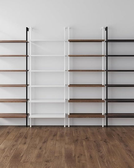 Nathan James Theo 6-Shelf Tall Bookcase, Wall Mount Bookshelf Wood Shelves and Metal Frame, Matte Black - LeafyLoom