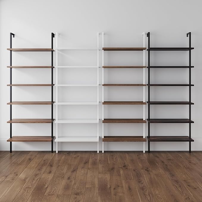 Nathan James Theo 6-Shelf Tall Bookcase, Wall Mount Bookshelf Wood Shelves and Metal Frame, Matte Black - LeafyLoom
