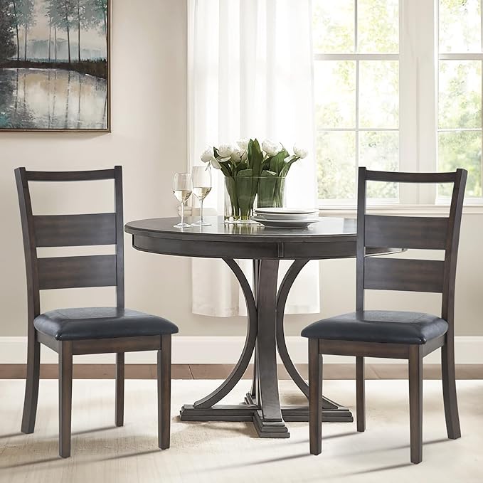 COLAMY Upholstered Dining Chairs Set of 4, PU Leather Dining Room Kitchen Side Chair with Ladder High Back and Adjustable Foot Pegs - Dark Brown - LeafyLoom