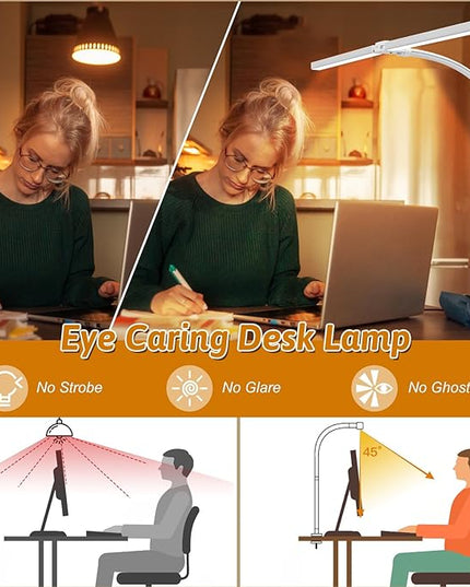 Double Head LED Desk Lamp with Anti-Glare Cover Computer Desk Lamp for Home Office 24W Brightest Desk Light Office Lamp for Workbench Drafting Architect Reading with Remote Control - LeafyLoom