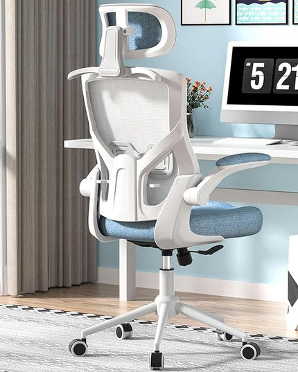 Ergonomic Office Chair, High Back Mesh Desk Chair with Thick Molded Foam Cushion, Coat Hanger, Adjustable Headrest, Lumbar Support, Tilt & Lock Function-Task Chair (Carolina Blue) - LeafyLoom
