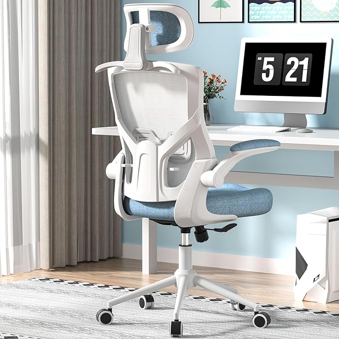 Ergonomic Office Chair, High Back Mesh Desk Chair with Thick Molded Foam Cushion, Coat Hanger, Adjustable Headrest, Lumbar Support, Tilt & Lock Function-Task Chair (Carolina Blue) - LeafyLoom