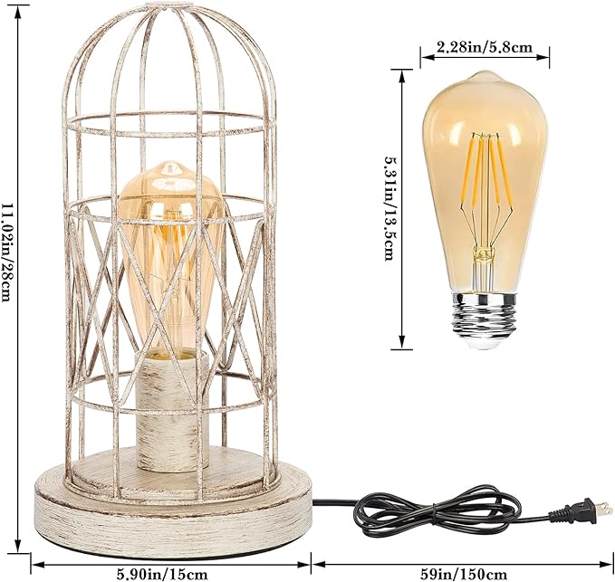 Small Table Lamp, Touch Control Table Lamp with Brushed White Oak Cage, Farmhouse Bedside Lamp 3-way Dimmable Nightstand Lamp Edison Lamp for Bedroom, Living Room, Hallway, Kitchen, LED Bulb Included - LeafyLoom
