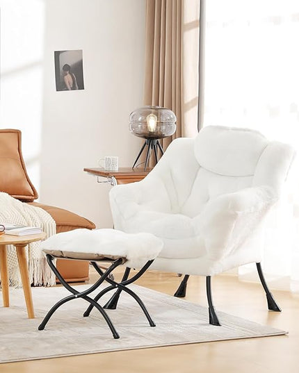 Cozy Lazy Chair and Ottoman, Large Contemporary Accent Lounge Chair Set, Leisure Upholstered Reading Armchair for Bedroom, Living Room, Dorm Rooms, Office - LeafyLoom
