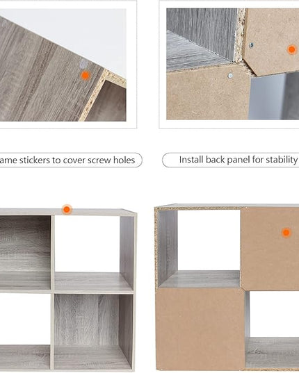 PACHIRA E-Commerce Wooden Storage Cubes Bookcase, Unit Shelf, Closet Cabinet, Organizer Rack in Living Room, Bedroom, Study, 4 Cube, OAK GREY - LeafyLoom