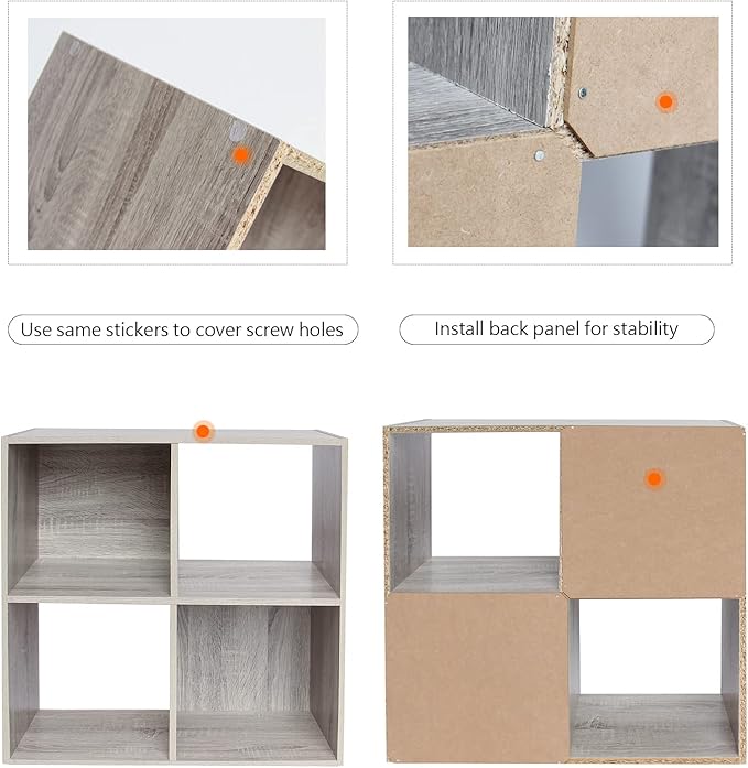 PACHIRA E-Commerce Wooden Storage Cubes Bookcase, Unit Shelf, Closet Cabinet, Organizer Rack in Living Room, Bedroom, Study, 4 Cube, OAK GREY - LeafyLoom