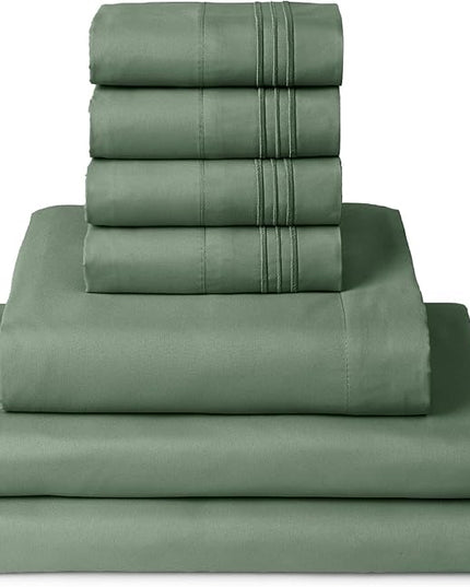 Mellanni Split King Sheets Set - 7 PC Iconic Collection Bedding Sheets & Pillowcases - Luxury, Ultra Soft, Cooling Bed Sheets - Deep Pocket up to 16 inch - 7 PC (Split King, Sage w/Extra Pillow Cases) - LeafyLoom
