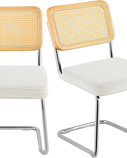 VEVOR Rattan Dining Chairs Set of 2, Mid Century Modern Dining Chair, Upholstered Velvet Accent Chair with Rattan Back, Retro Dining Room Kitchen Chair for Living Room, Bedroom, Office (18.1 Inch) - LeafyLoom
