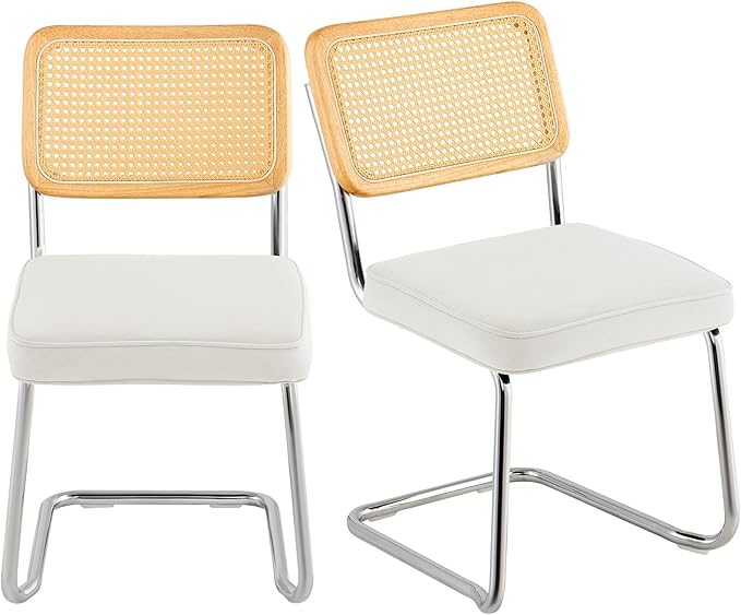 VEVOR Rattan Dining Chairs Set of 2, Mid Century Modern Dining Chair, Upholstered Velvet Accent Chair with Rattan Back, Retro Dining Room Kitchen Chair for Living Room, Bedroom, Office (18.1 Inch) - LeafyLoom