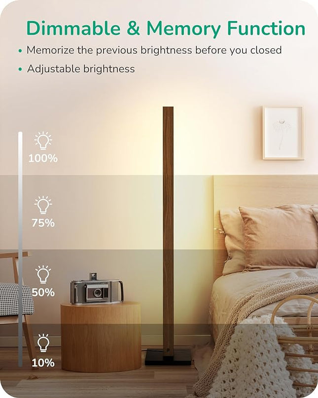 EDISHINE Mid Century Modern Floor Lamp with Remote, Dimmable Wood LED Corner Light, Minimalist Standing Mood Lighting for Living Room, Bedroom, Office, 7 Color Temperature 2700K~6000K, 46" - LeafyLoom
