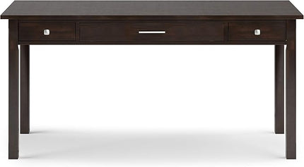SIMPLIHOME Avalon SOLID WOOD Contemporary 60 Inch Wide Large Desk in Tobacco Brown, For the Office Desk, Writing Table, Workstation and Study Table - LeafyLoom