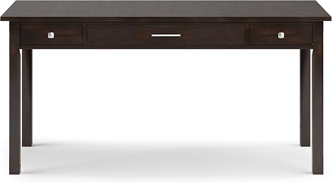 SIMPLIHOME Avalon SOLID WOOD Contemporary 60 Inch Wide Large Desk in Tobacco Brown, For the Office Desk, Writing Table, Workstation and Study Table - LeafyLoom