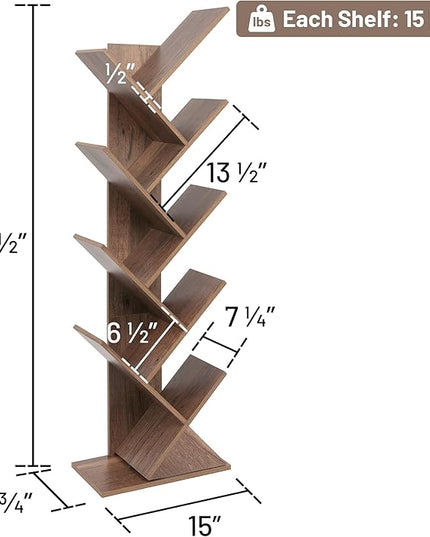 Labcosi 8 Tier Tree Bookshelf, Floor Standing Wood Tree Bookcase, Tall Book Storage Rack for Books/CDs, Book Organizer Shelves for Home Office, Bedroom, Living Room - LeafyLoom