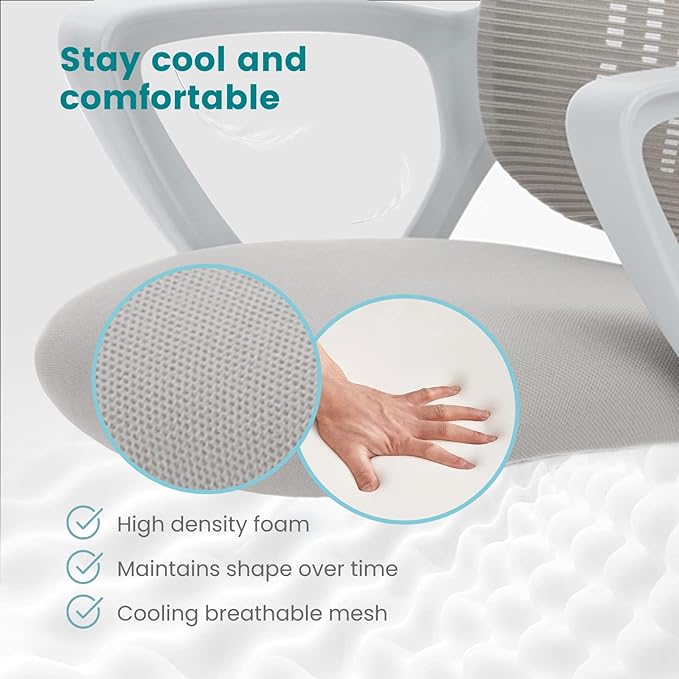 SMUG Office Computer Desk Chair, Ergonomic Mid-Back Mesh Rolling Work Swivel Task Chairs with Wheels, Comfortable Lumbar Support, Comfy Arms for Home, Bedroom, Study, Dorm, Student, Adults, Grey - LeafyLoom