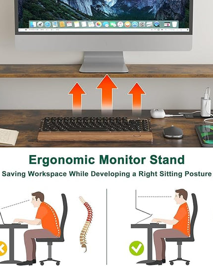 L Shaped Desk with Drawers, 66" Home Office Desk with Power Outlet and Led Strip, Reversible Computer Desk with Storage Shelves & Monitor Stand, Large Corner Desk Gaming Desk, Rustic Brown - LeafyLoom