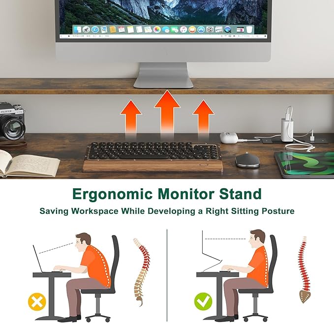 L Shaped Desk with Drawers, 66" Home Office Desk with Power Outlet and Led Strip, Reversible Computer Desk with Storage Shelves & Monitor Stand, Large Corner Desk Gaming Desk, Rustic Brown - LeafyLoom