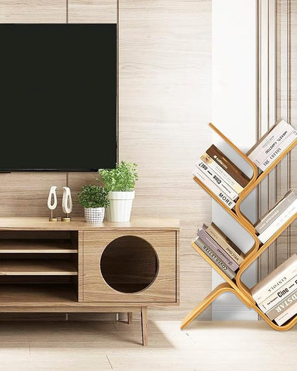 5-Tier Floor Bamboo Tree Bookshelf, Modern Standing Bookcase Office Book Storage Creative Curved Rack Organizer Shelves, Book Shelf Space Saver for Home Living Room Corner Bedroom - LeafyLoom