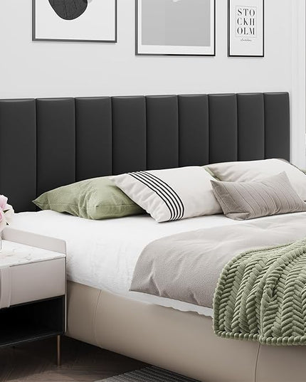 King Headboard, Wall Mounted Peel and Stick Headboard, Upholstered Leather Bed Headboard for King Size Bed, Floating Dorm Bedroom Tall Headboard Soundproof Wall Panels (12 Panels, 10"x24") - LeafyLoom