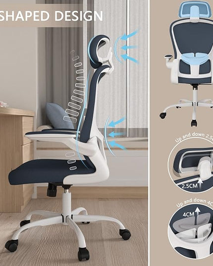 Office Chair, High Back Ergonomic Desk Chair, Breathable Mesh Desk Chair with Adjustable Lumbar Support and Headrest, Swivel Task Chair with flip-up Armrests, Executive Chair for Home Office - LeafyLoom