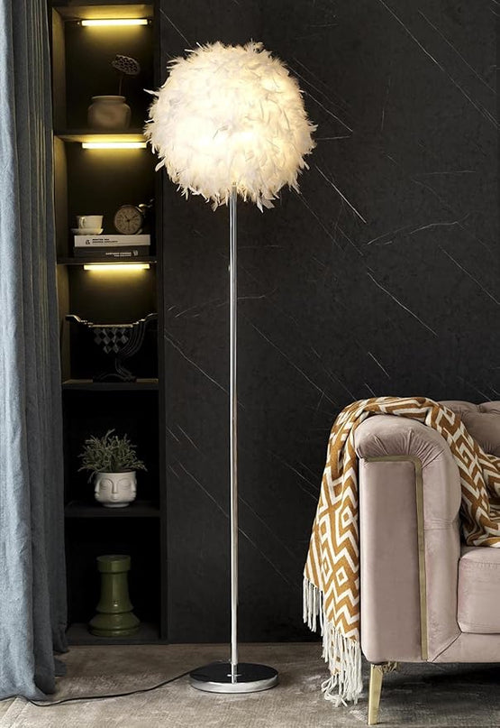 Floor Lamp, Elegant White Feather Standing Lamps with On/Off Switch in Line - LeafyLoom