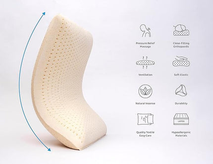 Talalay Natural Latex Foam Pillow DreamLogix - Standard Size Medium Soft Pillow for Sleeping, Side & Back Sleepers, Neck Pain Relief, 100% Cotton Cover (Medium Soft, Standard Size 24''x16''x6'') - LeafyLoom