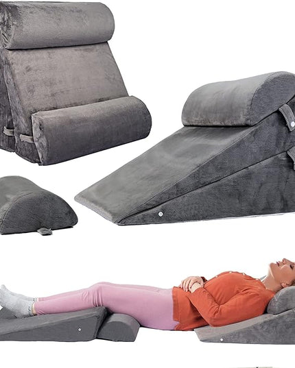 4PCS Adjustable Bed Wedge Pillow Sleeping Support Set 100% Memory Foam for Postoperative recovery, Back Neck Leg Support,Acid Reflux and GERD,Sitting Reading Dark Gray - LeafyLoom