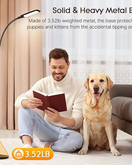 Syrinx LED Floor Lamp, 12W Remote & Touch LED Reading Standing Light for Living Room Bedroom, Flexible Gooseneck Task Light, 5 Color Temperatures, 5 Level Brightness - Black - LeafyLoom