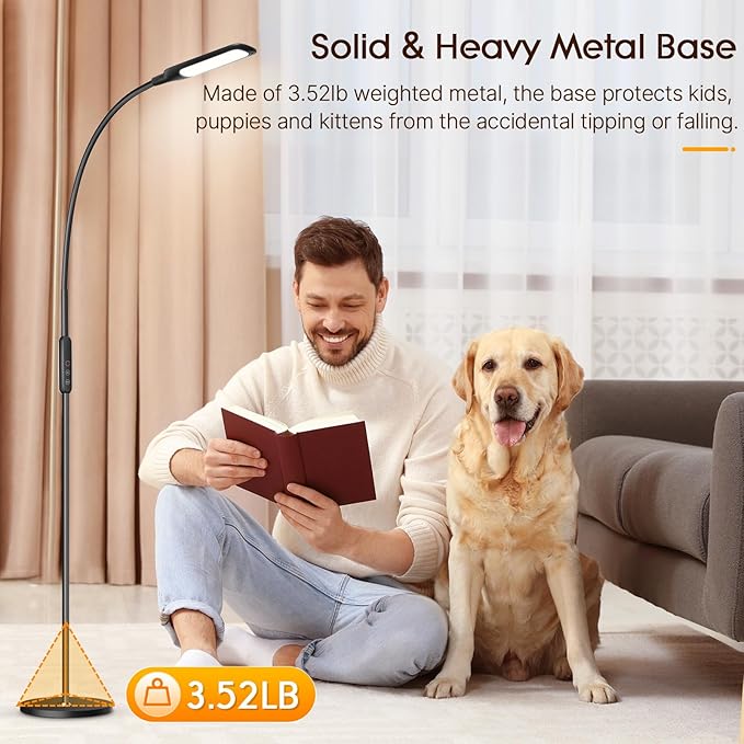Syrinx LED Floor Lamp, 12W Remote & Touch LED Reading Standing Light for Living Room Bedroom, Flexible Gooseneck Task Light, 5 Color Temperatures, 5 Level Brightness - Black - LeafyLoom