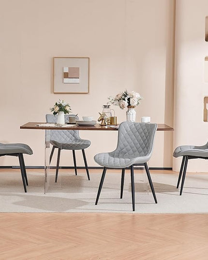 YOUNIKE Dining Kitchen Desk Chairs Modern Minimalist Faux Leather Indoor Padded Upholstered with Back Suitable for Kitchen Living Room Coffee Shop, Loads up to 300lbs Set of 2 Grey - LeafyLoom