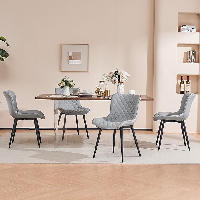 YOUNIKE Dining Kitchen Desk Chairs Modern Minimalist Faux Leather Indoor Padded Upholstered with Back Suitable for Kitchen Living Room Coffee Shop, Loads up to 300lbs Set of 2 Grey - LeafyLoom