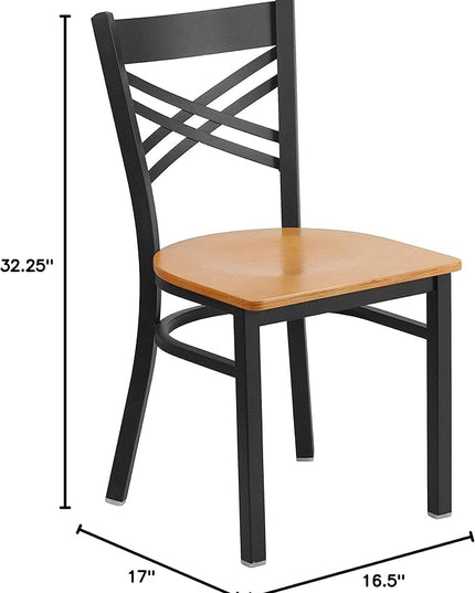 Flash Furniture 2 Pack HERCULES Series Black ''X'' Back Metal Restaurant Chair - Natural Wood Seat - LeafyLoom