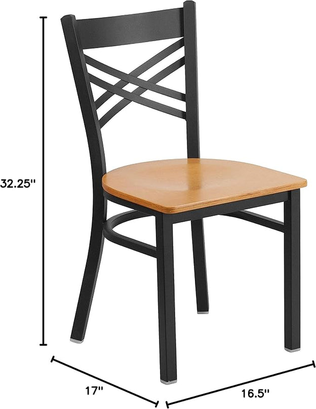 Flash Furniture 2 Pack HERCULES Series Black ''X'' Back Metal Restaurant Chair - Natural Wood Seat - LeafyLoom
