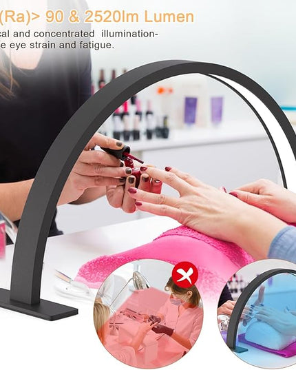 Half Moon Desk Lamp for Nail Techs, Adjustable Brightness Color Mode Arch LED Table Light with 2520 Lumens for Professional Manicure Salon, Tattoo, Eyelash Extensions, Reading- Black - LeafyLoom