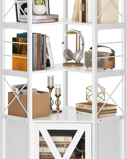 YITAHOME Corner Bookshelf with Storage, 7-Tier Corner Shelf with Doors, Large Corner Bookcase Display Rack for Living Room Bedroom Home Office, White - LeafyLoom