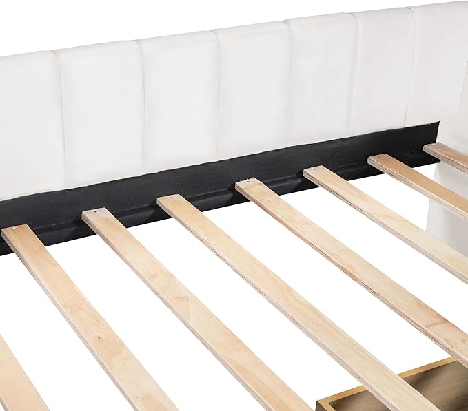 Modern Twin Size Upholstered Daybed Frame with Storage Drawers, Elegant Velvet Fabric Sofa Bed with Ergonomic Design Backrest and Armrests, No Box Spring Needed, Beige - LeafyLoom