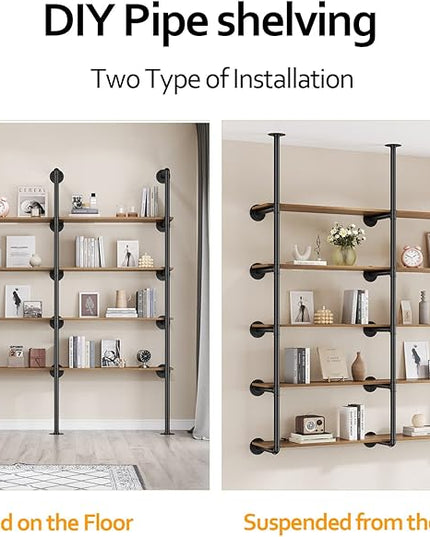 Pynsseu Industrial Iron Pipe Shelf Wall Mount, Farmhouse DIY Open Bookshelf, Pipe Shelves for Kitchen Bathroom, bookcases Living Room Storage, 3Pack of 5 Tier. - LeafyLoom