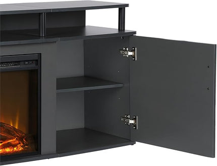 Ameriwood Home Carson Fireplace TV Stand for TVs up to 70 Inch, Replaceable Electric Fireplace Insert Heater, Realistic Log and Flame Effect, For Living Room or Bedroom, Gray - LeafyLoom