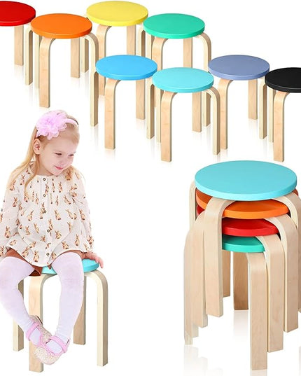 12 Inch Bentwood Stacking Stool for Kids Colored Durable Round Nesting Stool Flexible Wood Stackable Stool Chairs for Playroom Daycare Home Classroom(Colorful,8 Pcs) - LeafyLoom