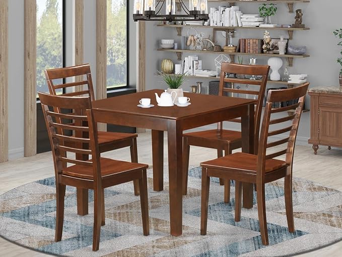 East West Furniture OXML5-MAH-W 5 Piece Dining Set for 4 Includes a Square Kitchen Table and 4 Dinette Chairs, 36x36 Inch - LeafyLoom