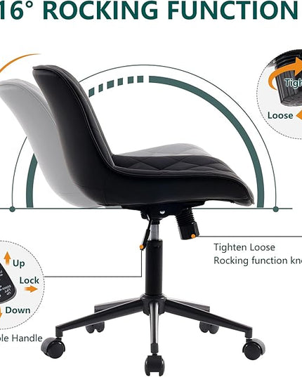 YOUNUOKE Comfortable Desk Chair, Home Office Chairs with Wheels, Armless Samll Comfy Vanity Chairs, PU Leather Computer Task Work Desk Chairs, Black - LeafyLoom