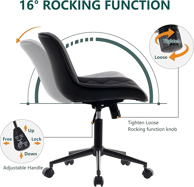 YOUNUOKE Comfortable Desk Chair, Home Office Chairs with Wheels, Armless Samll Comfy Vanity Chairs, PU Leather Computer Task Work Desk Chairs, Black - LeafyLoom