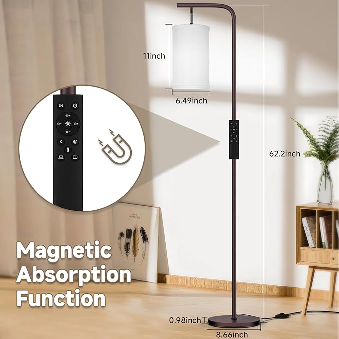 Floor Lamp for Living Room, 9W LED Bulb, Remote Custom Color Temperature & Brightness, Standing Lamps for Bedroom Office Kid Room, Browm - LeafyLoom