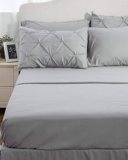 Bedsure King Size Comforter Set - Bedding Set King 7 Pieces, Pintuck Bed in a Bag Grey Bed Set with Comforter, Sheets, Pillowcases & Shams - LeafyLoom