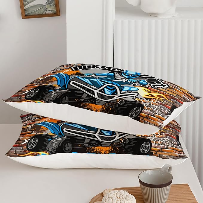 Axolotl Quad Bike Bedding Set Twin,Dirt Bike Comforter Set,Extreme Sports Bedding Set,Sports Theme Comforter Set,Tractor Truck Bedding,Motorcycle Comforter for Kids Boys Teens,1 Quilt 2 Pillowcases - LeafyLoom